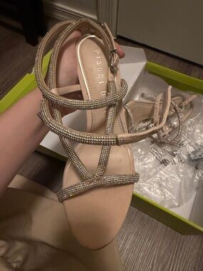Gianni Bini Blush Nude Rhinestone Strappy Heel Sandals
